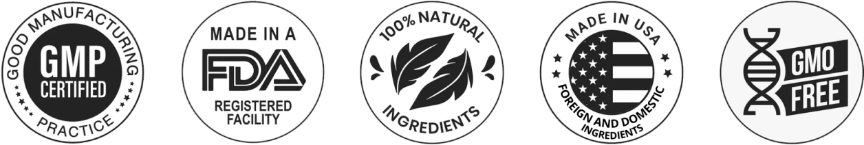 Cardio Slim Tea certifications — Made in USA, GMP Certified, FDA Registered, 100% Natural, Non-GMO